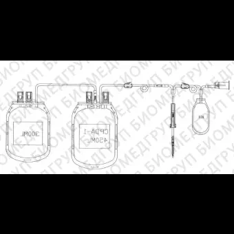 Контейнер для крови сдвоенный. 450/300 мл, ЦФДА1, с адаптером для взятия образцов крови, с протектором иглы и контейнером для образцов крови