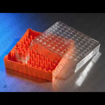 Штатив для хранения криопробирок 12 мл, 81 место, поликарбонат, с крышкой, оранжевый, 5 шт./уп., Corning, 431119уп