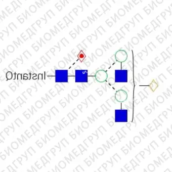 Стандарт Nгликанов AdvanceBio InstantQ G1F/FA2G1 ранее ProZyme. Nгликан асиало, моногалактозилированный двухантенный комплекс Nгликан, ядро которого замещено фукозой, меченный InstantQ для использования в качестве качественного стандарта с системо